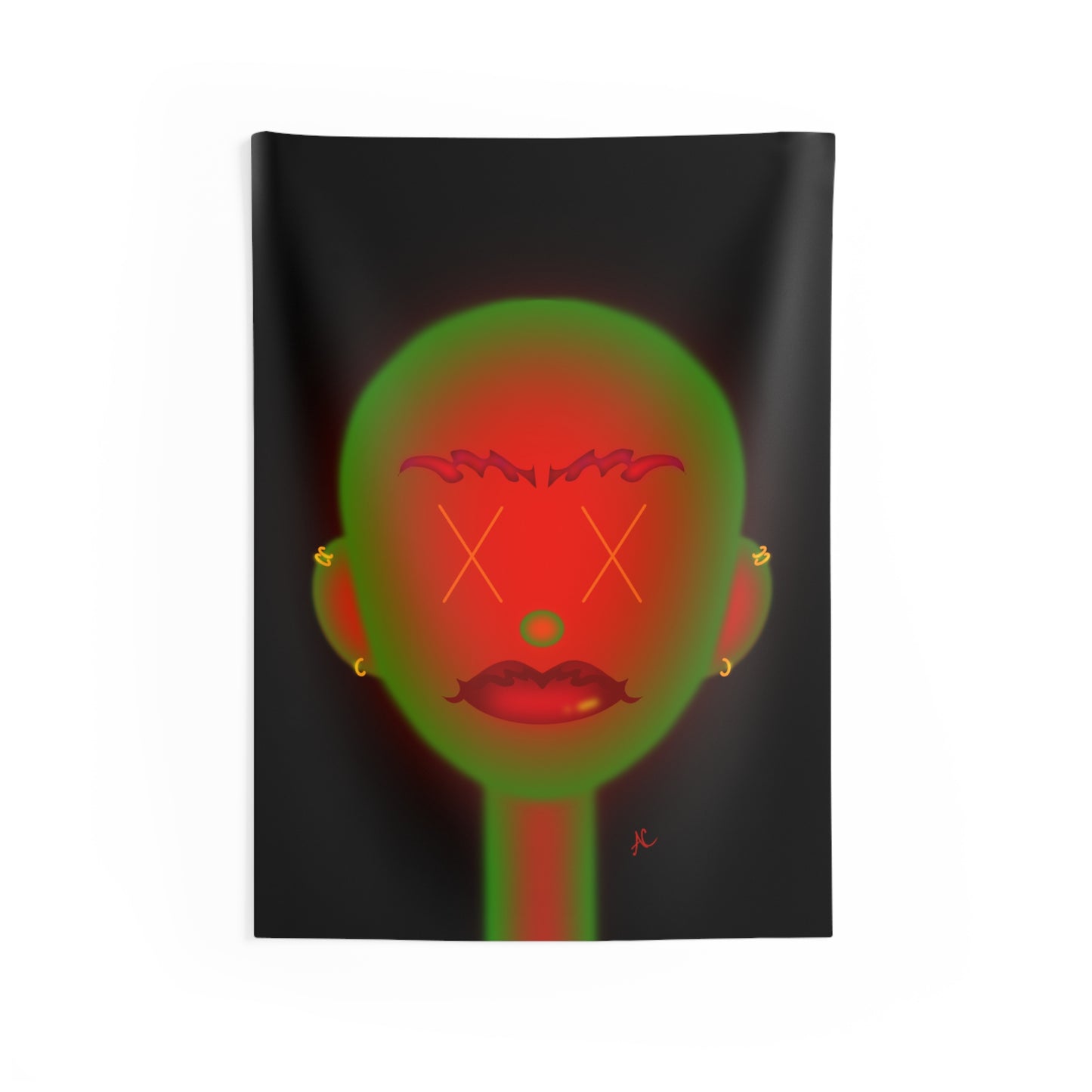 Neon Spook Face Art Tapestry — Vibrant Portrait Wall Art