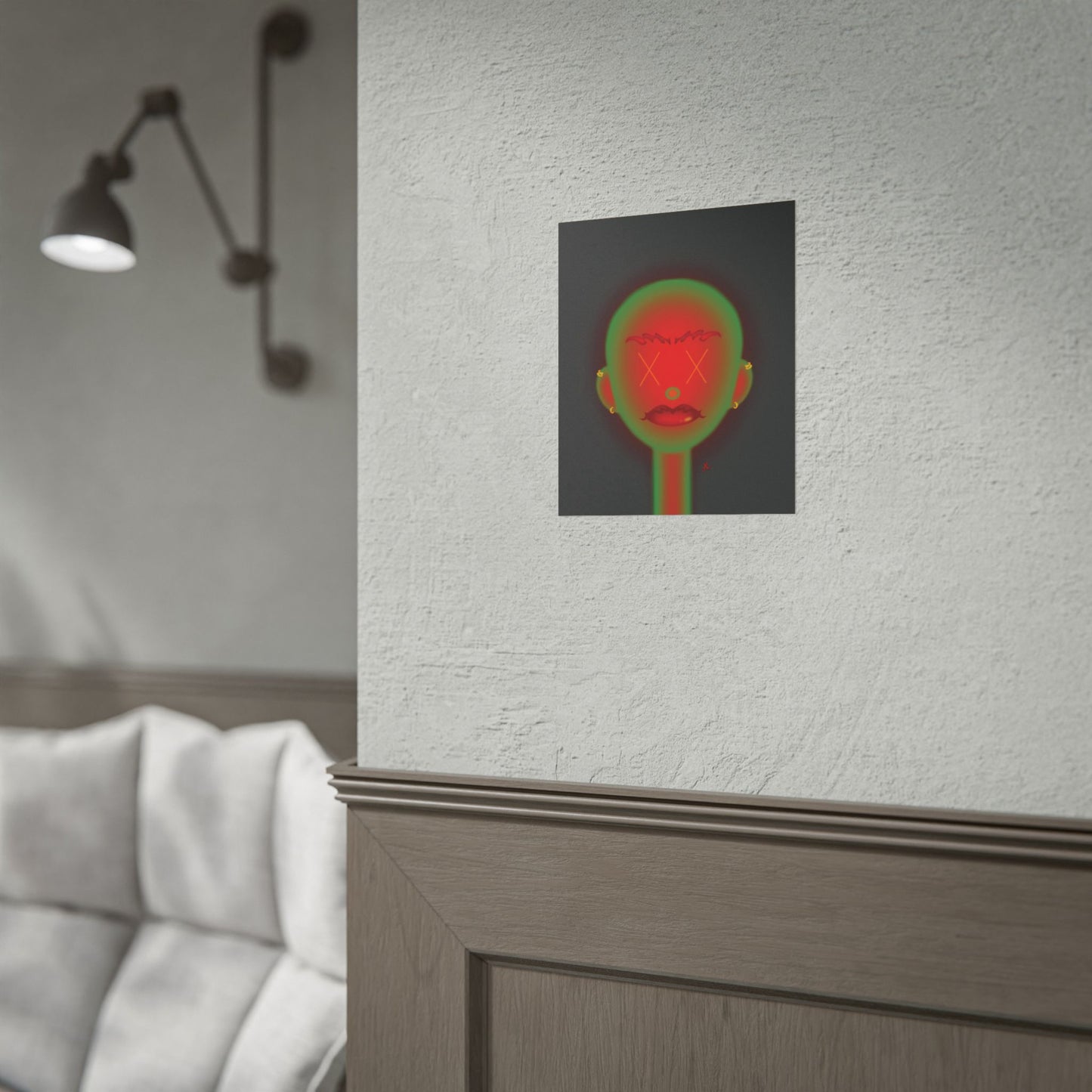 Neon Spook Face Art Rolled Poster — Vibrant Portrait Wall Art