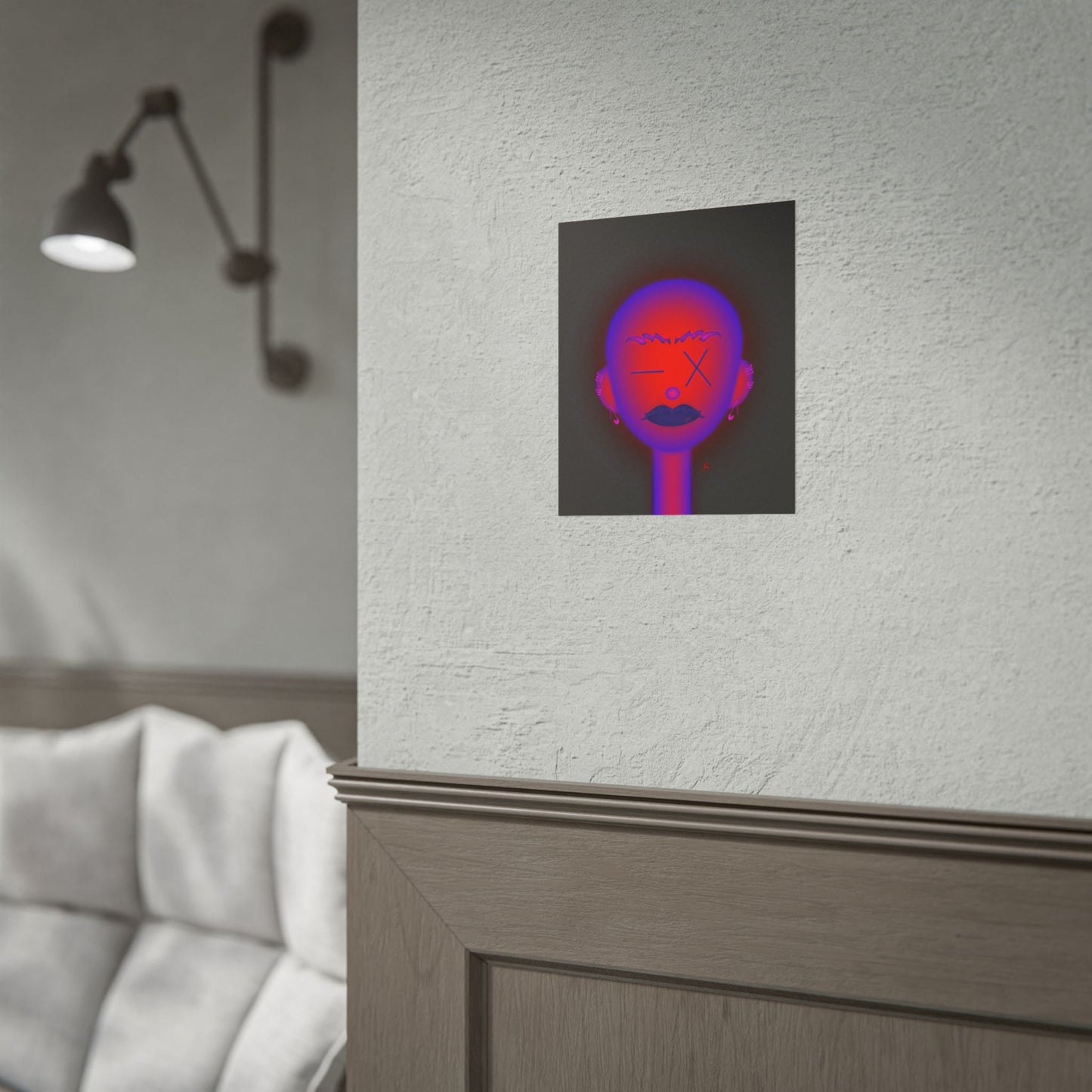 Neon Moody Face Rolled Poster — Vibrant Portrait Wall Art