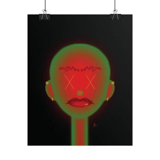 Neon Spook Face Art Rolled Poster — Vibrant Portrait Wall Art