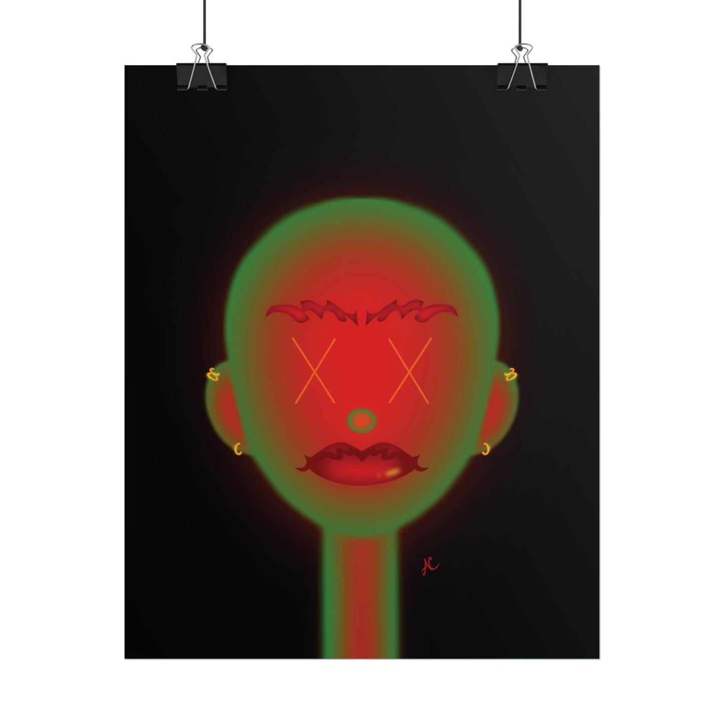 Neon Spook Face Art Rolled Poster — Vibrant Portrait Wall Art