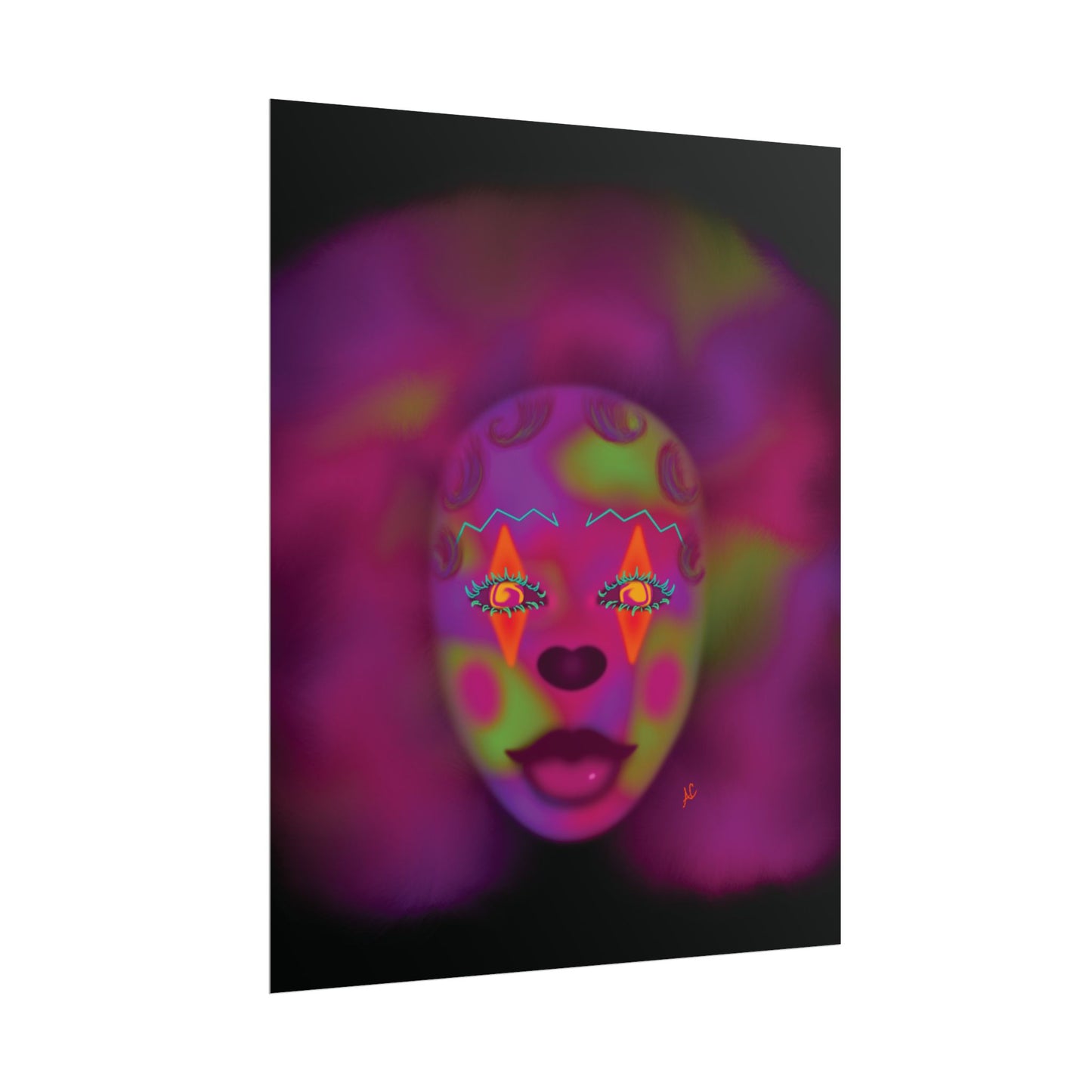 Illusion Clown Mask Poster — Neon Surreal Art Print Rolled Poster