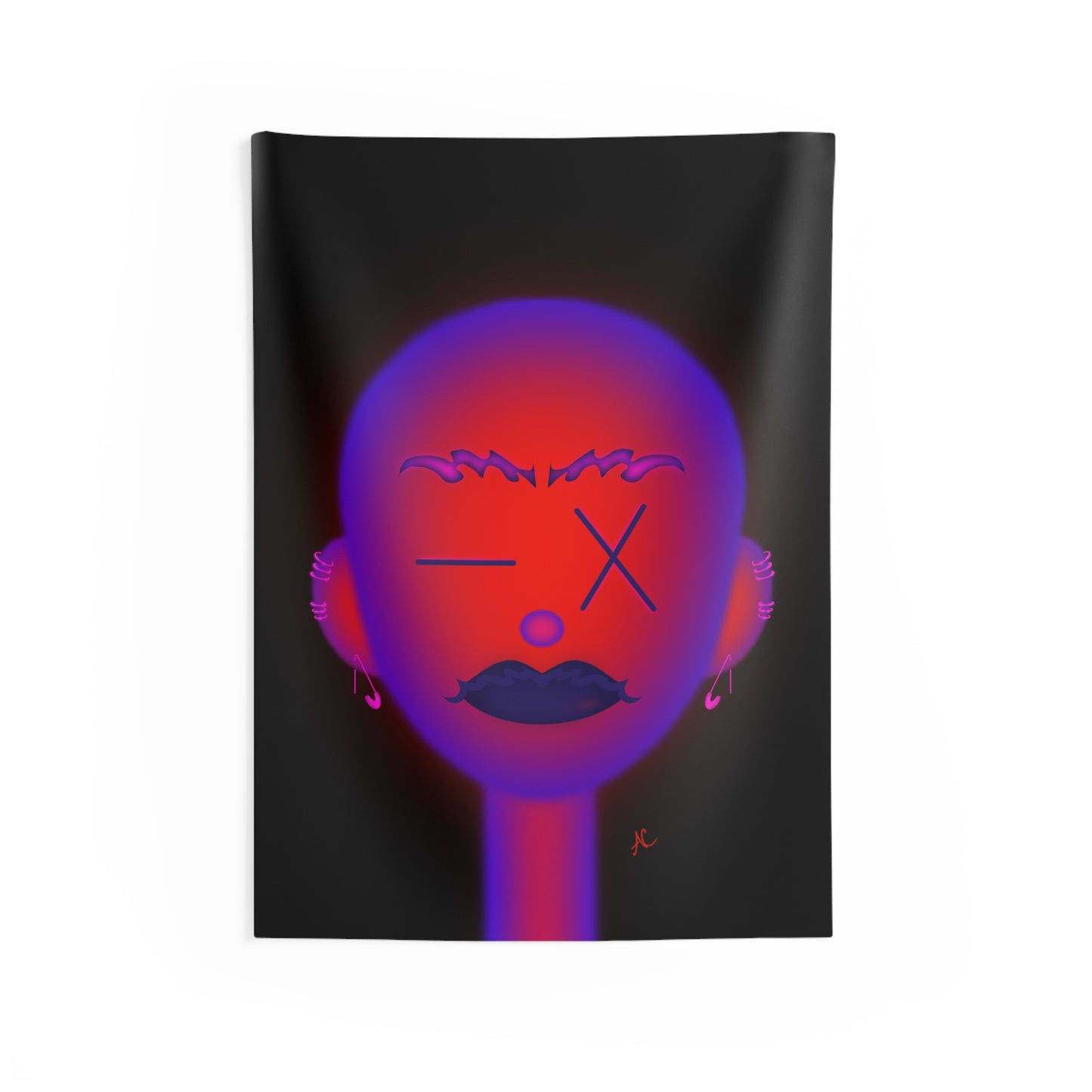 Neon Moody Face Tapestry — Vibrant Portrait Wall Art