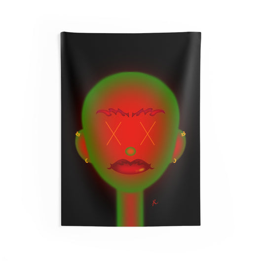 Neon Spook Face Art Tapestry — Vibrant Portrait Wall Art