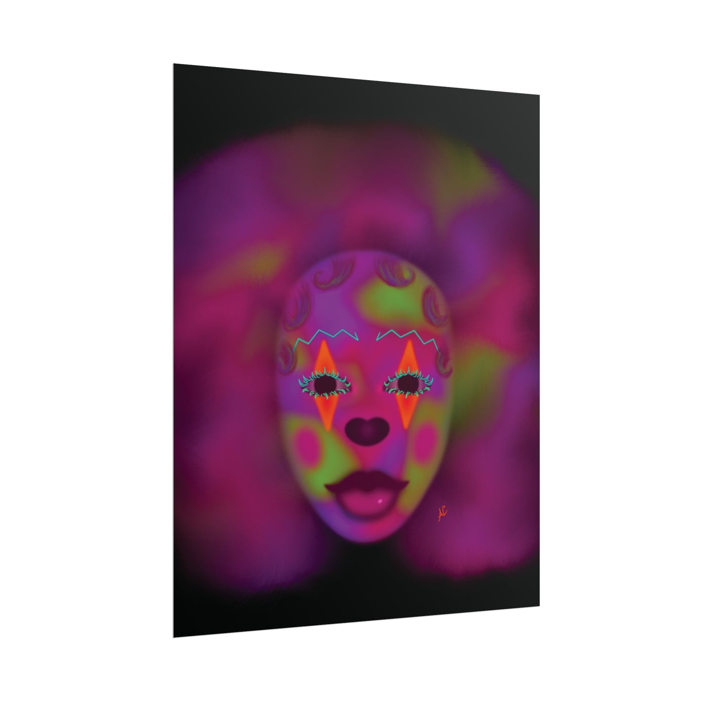 Psychedelic Clown Mask Poster — Neon Surreal Art Print Rolled Poster