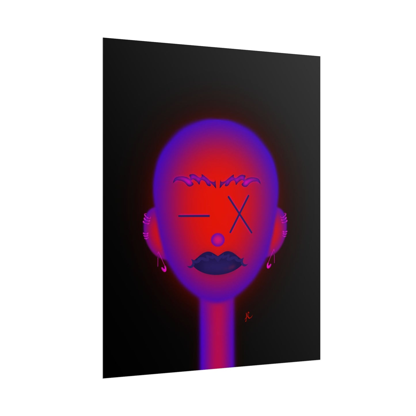 Neon Moody Face Rolled Poster — Vibrant Portrait Wall Art