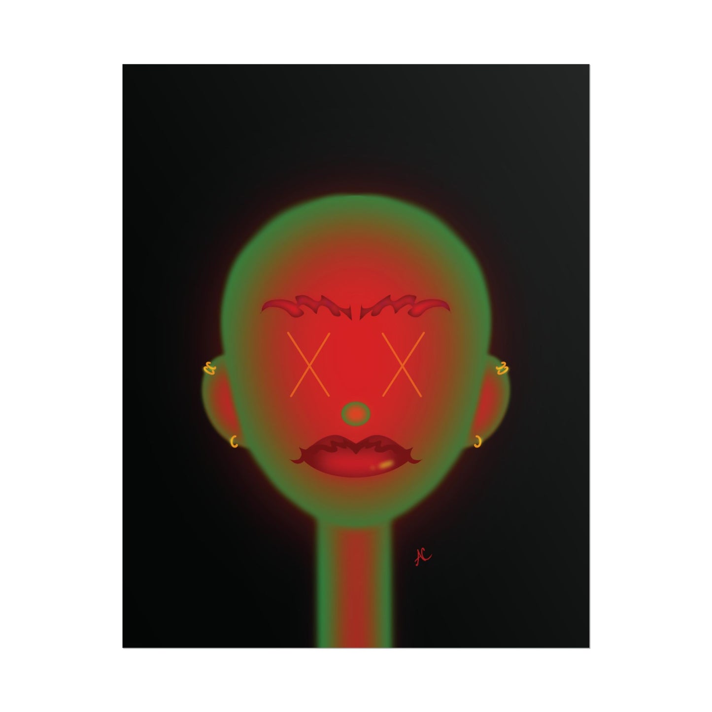 Neon Spook Face Art Rolled Poster — Vibrant Portrait Wall Art