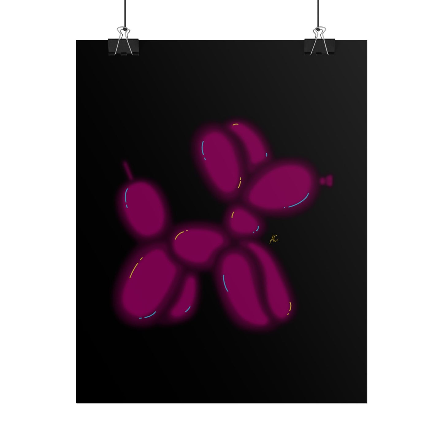 Neon Balloon Dog Poster — Magenta Pop Art Rolled Wall Art