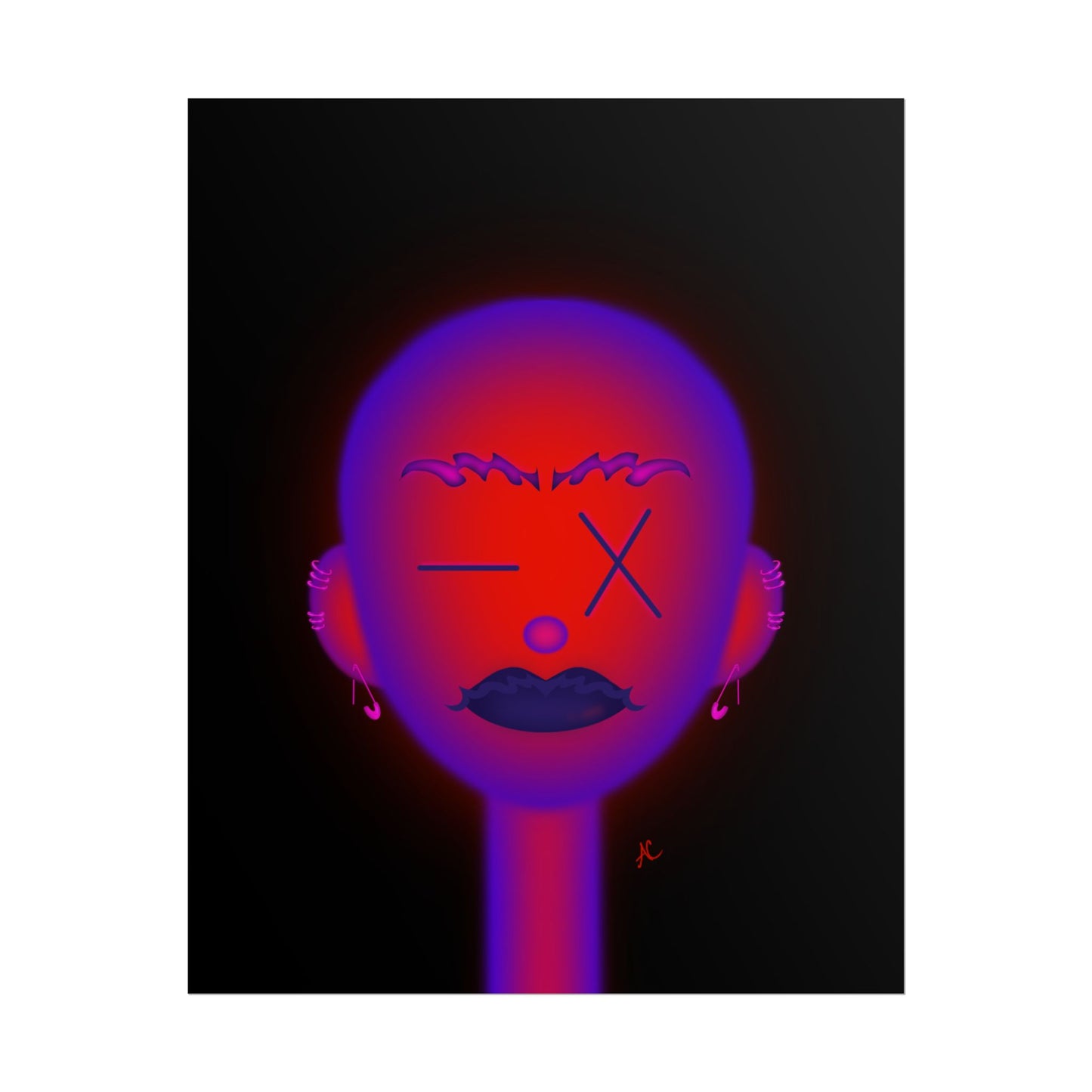 Neon Moody Face Rolled Poster — Vibrant Portrait Wall Art