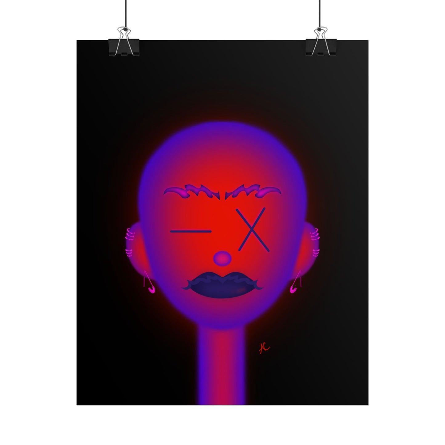 Neon Moody Face Rolled Poster — Vibrant Portrait Wall Art