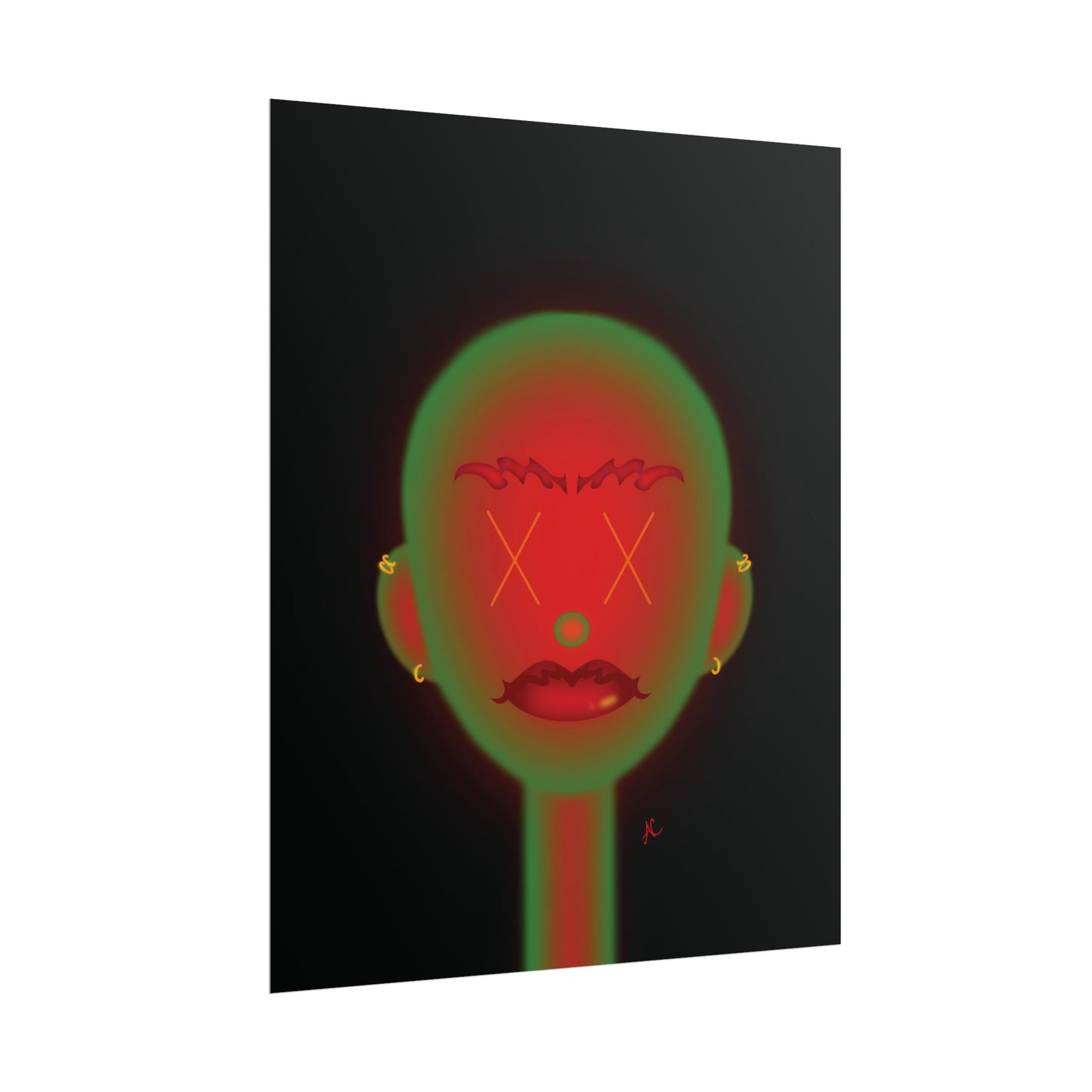 Neon Spook Face Art Rolled Poster — Vibrant Portrait Wall Art